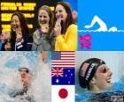 Podio nuoto 100 metri dorso femminili, Missy Franklin (Stati Uniti), Emily Seebohm (Australia) e Aya Terakawa (Giappone) - Londra 2012-