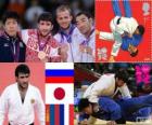 Uomini di Judo di podio - 73 kg, Mansur Isayev (Russia), Riki Nakaya (Giappone) e Nyam-Ochir siciliano (Mongolia), Legrand Ugo (Francia) - Londra 2012 -